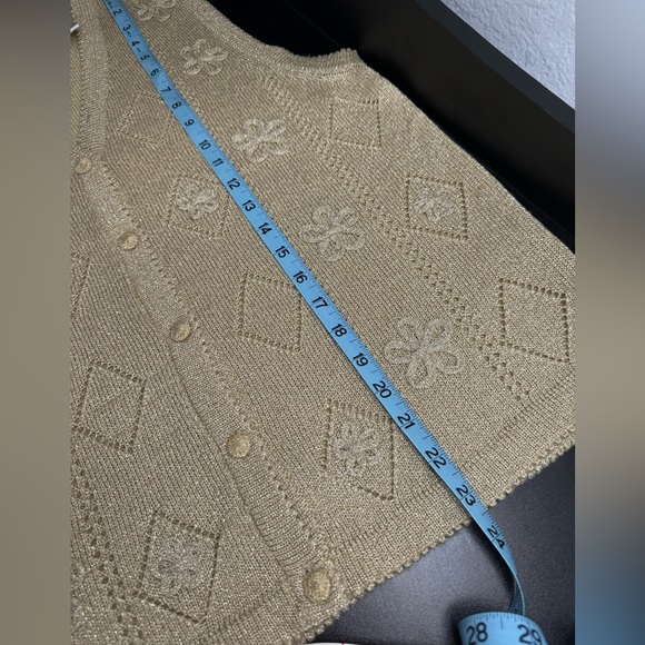 Vintage CRICKET LANE Metallic Gold Fancy Vest PM Petite Cardigan Sweater Jersey - Picture 13 of 17